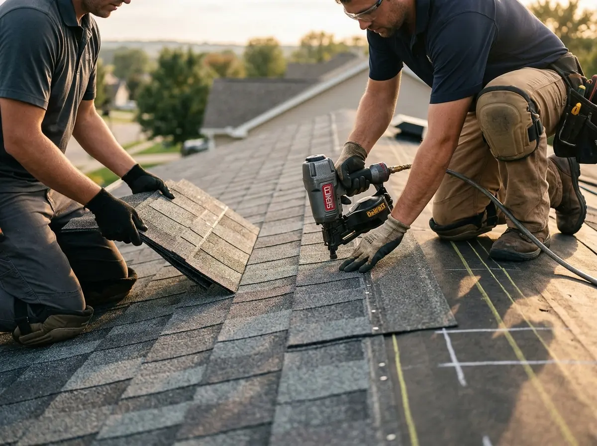 Professional roofer working on a residential roof in Bay St. Louis